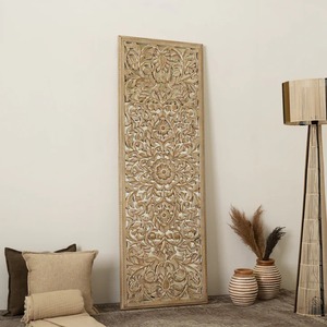 Decoración de Pared Rectangular de Madera con Mandala Floral Tallada a Mano con Trabajo de Espejo - 24X71 Pulgadas - Product Image 1