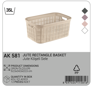 Panier de rangement rectangulaire en plastique tressé 35L écologique avec poignées, ouverture supérieure, pour cuisine, placard, garde-manger, buanderie, maison - Product Image 2