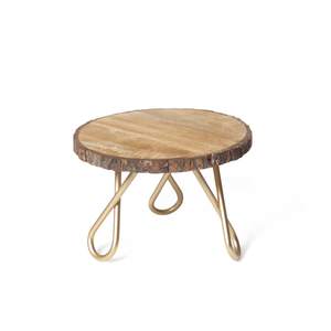 Soporte de postre de pastel de estilo antiguo hecho a mano, tapa de madera Natural de alta calidad con pierna de aluminio, Impresión de logotipo personalizado, regalos al por mayor - Product Image 1