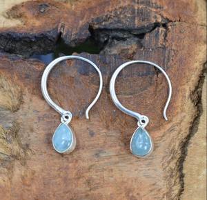 925ต่างหูเงินสเตอร์ลิงสีฟ้าน้ำทะเลชุดห่วงคู่หยดน้ำตาแฟชั่นสำหรับผู้หญิงมีลวดลายธรรมชาติสีฟ้าสงบ - Product Image 3