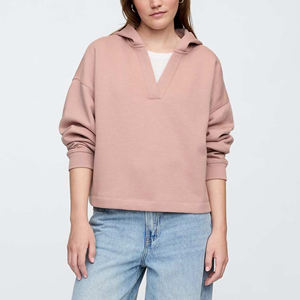 Sweats à capuche pour femmes avec col en V sur mesure couleur unie 100% coton 400 GSM sweats à capuche pour femmes sweat surdimensionné à épaules tombantes pour femmes - Product Image 5