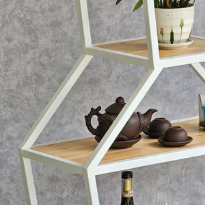 Estante Decorativo para Sala de Estar KTB68152, Estructura de Hierro en Forma de Florero, 70x30x160cm, Superficie de Madera de Caucho, Tipo de Instalación Vertical - Product Image 4