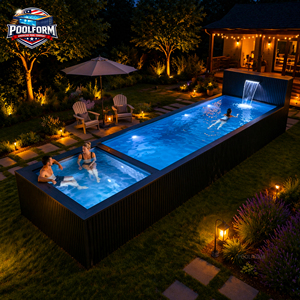 Modern Grey WPC Cladded Above Ground Pool with <b>Ladder</b> and Filter System Prefabricated Fiberglass Swimming Pool - Product Image 2