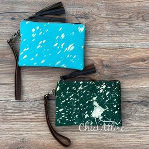 Tendance en gros cheveux sur cuir de vachette véritable bracelet et pochette à pompons en cuir fait à la main de qualité supérieure Western Ladies Purse Wallet - Product Image 1