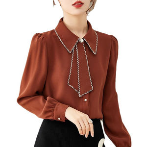 Femmes Printemps 2025 Nouveau Office Lady Shirts Bow Doll Collar Tops Elegant Chiffon Blouse Loose Korean Chic Long Sleeve Casual Shirts - Product Image 1