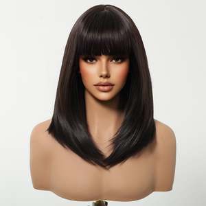 DWY Chic Chin-Length <b>Brown</b> Synthetic <b>Wig</b> with Bangs High Quality Lace Front Headband <b>Wig</b> Glueless Design - Product Image 5