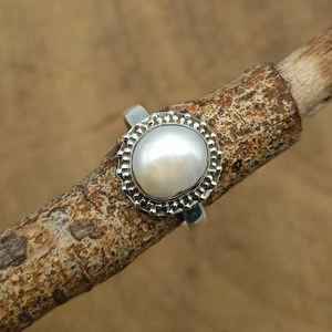 Bijoux fins en argent sterling 925 de créateur bohème perle d'eau douce naturelle et bague en diamant faite à la main pour les fêtes - Product Image 1