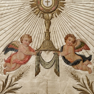 Premium Hand Embroidered Church Processional <b>Banner</b> Satin Gold Zardozi Work Christian Ceremonial <b>Banner</b> - Product Image 2