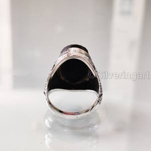 Bague pour homme en argent sterling 925 avec pierre précieuse naturelle brute de tourmaline noire, pierre de naissance d'octobre, bijoux arabes orientaux - Product Image 6