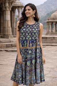 Robe décontractée pour femmes, robe longue en coton écologique à imprimé Naptol, robe sans manches à imprimé Naptol pour femmes - Product Image 3