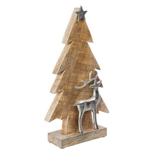 Décoration moderne d'arbre de Noël en métal noir avec base en bois naturel, ornement de table et centre de table pour la décoration de la maison et du bureau - Product Image 2