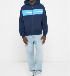 Sudadera con capucha y cremallera de bloque de color de alta calidad, ropa de calle con logotipo personalizado, sudadera deportiva, suministro de fábrica - Product Image 5