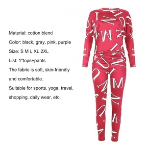 ชุดวอร์มลำลองเปิดไหล่2ชิ้นสำหรับผู้หญิงชุดกีฬามีตัวอักษรฤดูใบไม้ผลิเป็นมิตรต่อผิว - Product Image 6