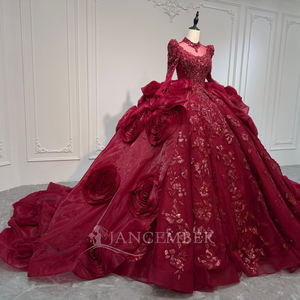 Vestido de Novia Moderno XS260, Largo Hasta el Suelo, con Apliques de Cristal y Encaje, Flores 3D - Product Image 2