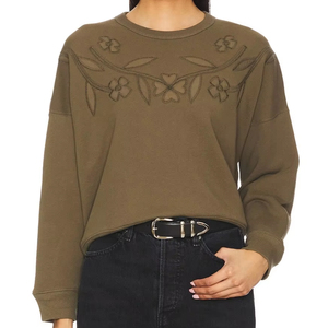 Sudadera de cuello redondo de punto de algodón 100% para mujer, bordado de logotipo personalizado, antiarrugas, longitud Regular, Invierno/otoño - Product Image 1