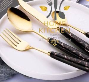 Stylish Sleek Luxury Marble Acrylic Handle Cutlery Set Premium Stainless Steel Modern <b>Flatware</b> for Contemporary Dining Settings - Product Image 1