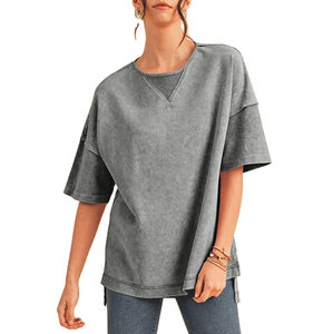 Camisetas de Algodón 100% para Mujer, Estilo Holgado, Lavado Ácido, Personalizadas con Logotipo, Transpirables y de Secado Rápido, de Alta Calidad OEM - Product Image 1