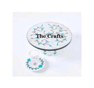 Support de service à chocolat de forme ronde, design classique, serveur à gâteau en bois avec travail en nacre - Product Image 1