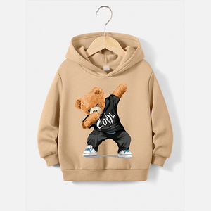 Ropa de bebé niño niña sudaderas con capucha Niño Color sólido manga larga pulóver oso Logo Hoodi para hombres - Product Image 1