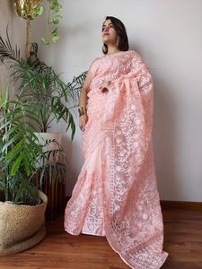 Dernier concepteur Pure organza soie broderie fil séquence Saree - Product Image 2