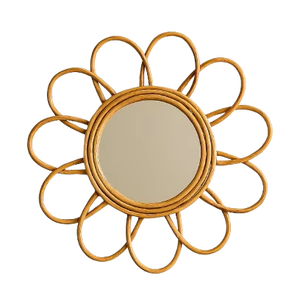 Magnifique miroir rond de coiffeuse/mural en bambou écologique et en rotin tressé, design bohème soleil éclatant pour salle de bain et chambre à coucher - Product Image 4