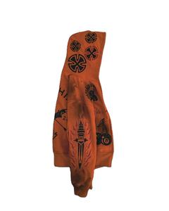 Sweat à capuche surdimensionné pour homme, imprimé en relief, effet délavé, en molleton 100% coton épais, avec fermeture éclair ornée de strass de haute qualité - Product Image 4