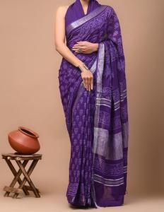 Saree imprimé en lin de qualité supérieure avec un look contemporain traditionnel pour les occasions de fête spéciales d'hiver du fournisseur indien - Product Image 4