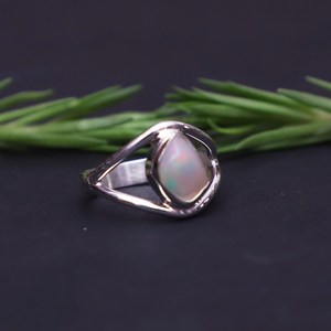 Opal Evil Eye <b>Ring</b>, Raw Ethiopian Opal <b>Ring</b>, Natural Opal <b>Ring</b>, 925 Silver Raw <b>Crystal</b> <b>Ring</b>, October Birthday <b>Ring</b>, Fire Opal - Product Image 2