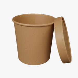 Récipients alimentaires jetables en papier artisanal à mur unique DPAP300 avec couvercles Tasses à crème glacée recyclables - Product Image 2