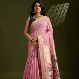 Exclusif traditionnel Designer Paithani soie rose Saree avec fantaisie contraste Blouse ethnique classique fête porter pour les femmes fille Sari - Product Image 1