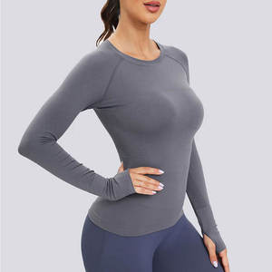 Chemise de sport pour femme, sans couture, respirante, à séchage rapide, compression, manches longues, spandex/polyester, athlétique, course à pied, yoga, fitness - Product Image 4