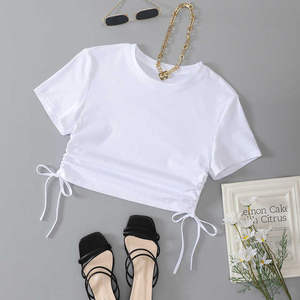 Camiseta Corta Ajustada de Manga Corta para Chicas, Venta al por Mayor, Personalizable, Sexy, Color Sólido, Verano, Ecológica para Mujer - Product Image 2