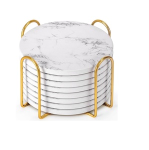 Cadeaux de mariage gravés avec logo personnalisé sous-verres en pierre sous-verres en bois d'acacia pour boissons porte-gobelets sous-verres en marbre - Product Image 3