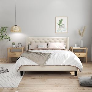 Fábrica de muebles de dormitorio tamaño king blancos modernos, venta al por mayor, marco de cama de madera tapizado suave, camas de tamaño completo baratas en venta - Product Image 2