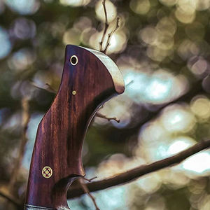 Couteau en acier de Damas Couteau pliant portable Haute dureté Couteaux d'extérieur Manche en bois Bord biseauté - Product Image 4