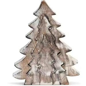Mini arbres de Noël artificiels personnalisables avec base en bois Artisanat en bois Décorations de vacances de fête Arbre de Noël - Product Image 2