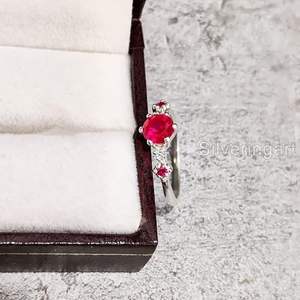 Anillo de Mujer con Rubí Natural, Piedra de Nacimiento de Julio, Regalo de Navidad o Aniversario, Anillo Apilable de Plata de Ley 925 - Product Image 2