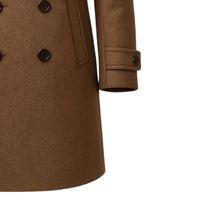 Manteau long d'hiver pour homme en laine mélangée, à double boutonnage, avec col à revers et poches latérales, couleur camel kaki, OEM