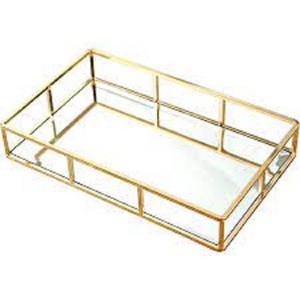 Miroir Base Vanité Plateau Maison Table Décoration Maquillage Organisateur Vanité Plateau En Laiton Or Hexagone Forme Verre Bijoux Plateau - Product Image 6