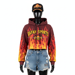 Sudadera Corta Premium para Mujer, Tejido de Felpa Suave de 320 GSM con Estampado de Llama por Sublimación y Logotipo Personalizado Bordado en Colores Vivos - Product Image 1