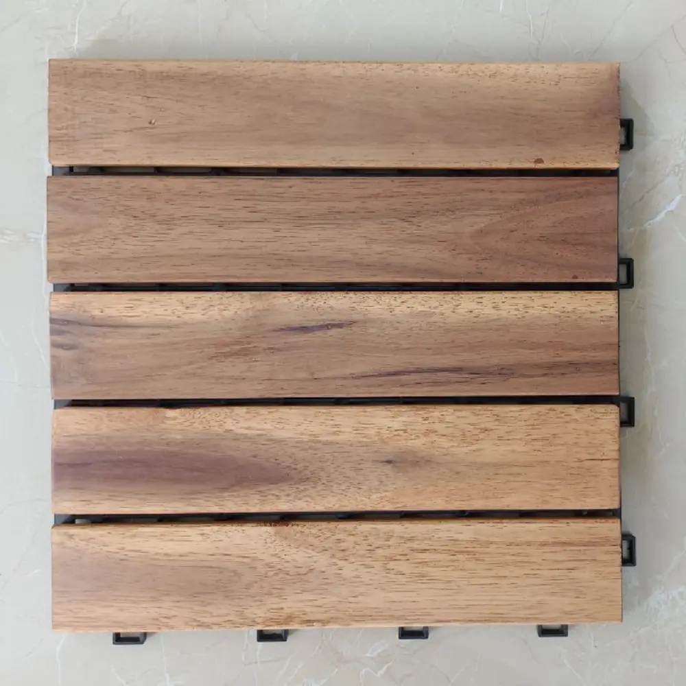 Azulejos de cubierta entrelazados de madera dura de Acacia-Azulejos de piso de rejilla de roble para uso en patio y cubierta Pisos y pisos de madera natural para exteriores