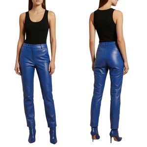 Pantalones de Moda para Mujer, de Lona, Cintura Media, Azules, de Cuero, Invernales, Ajustados, Transpirables, Ecológicos, Lavados, de Primera Calidad - Product Image 1