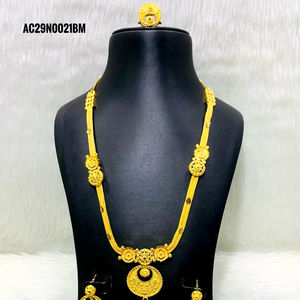 Conjunto de collares largos de diseño clásico de alta calidad con pendientes y anillos, joyería de un gramo chapada en oro de 18 quilates para mujer - Product Image 1