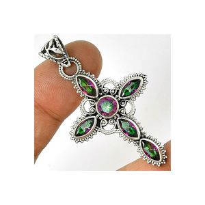 จี้เงินแท้ 925 ประดับพลอยโทแพซหลากสีสัน ดีไซน์ทันสมัย งานแฮนด์เมด ราคาดีที่สุด รับผลิตแบบ ODM OEM - Product Image 1