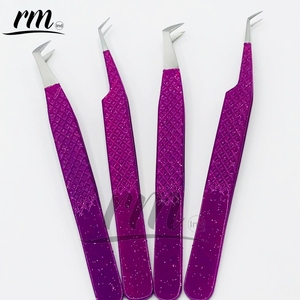 RMI 45/65/90 grados Punta de plata y polvo púrpura recubierto Color Diamond Grip juego de pinzas de extensión de pestañas - Product Image 2