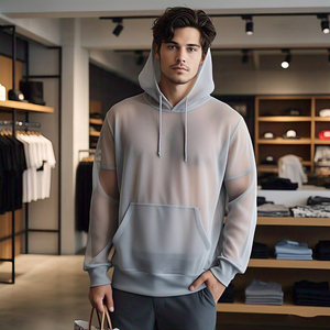 <b>Men</b> Sheer Mesh Hoodie Sexy Lightweight Quick Dry See Through Hoodie Tops High Quality Pullover Sheer Mesh Hood Top <b>Men's</b> - Product Image 1