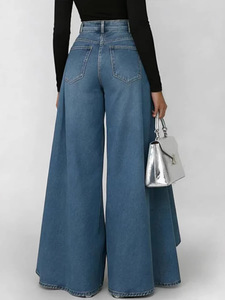 Vaqueros de cintura alta a la moda para mujer, pantalones casuales de mezclilla holgados de pierna ancha y corte regular, estilo urbano y versátil. - Product Image 2