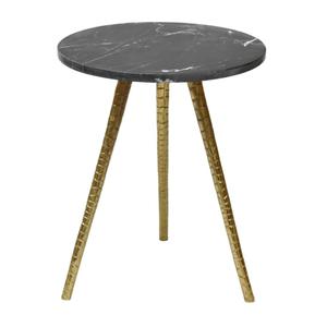 Mesa Redonda de Mármol y Aluminio con Tres Patas de Metal Acabado Dorado, Mesa Redonda de Café o Auxiliar para Muebles del Hogar - Product Image 1
