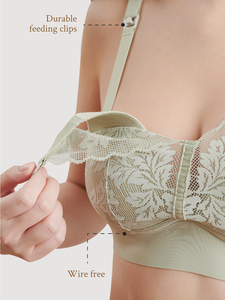 Conjunto de sujetador de encaje de seda de morera verde de alta calidad, tamaño de copa XL, cobertura completa, sujetadores de lactancia Grace de maternidad, calzoncillos transpirables para todos los días - Product Image 3