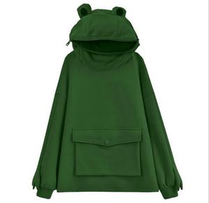 Sudadera con Capucha de Talla Grande para Mujer, Diseño de Rana Karl, OEMODM, Verde, con Cierre de Cremallera, para Verano - Product Image 2